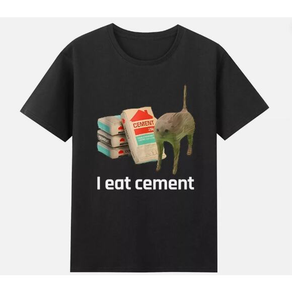 None and/or Unknown Tops - NWOT Women's Cut Black Plus Size T Shirt Cursed Cat I Eat Cement Meme Sz 2XL
